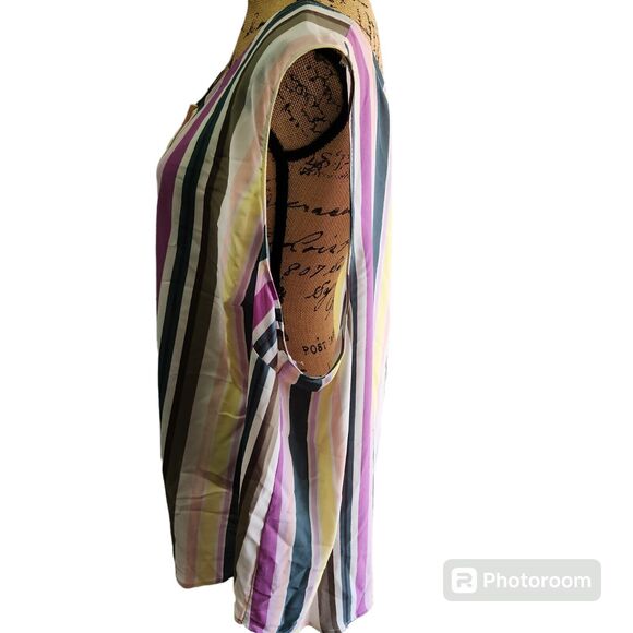 Evri Sleeveless Blouse Womens 4X Multicolor Candystripe Summer Rainbow Colorful - Picture 2 of 4